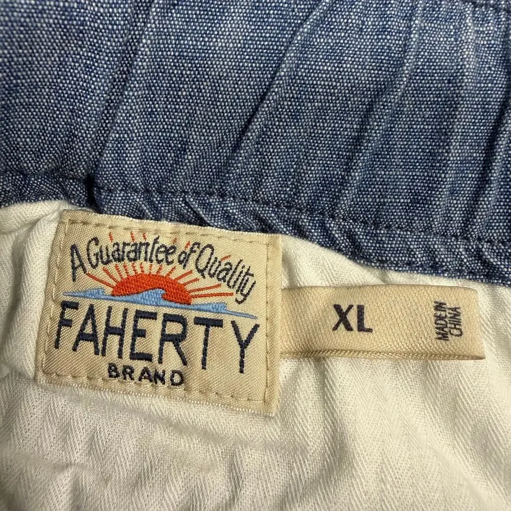 Faherty Mens XL Blue Chambray Drawstring Shorts Elastic Waist Casual Beach